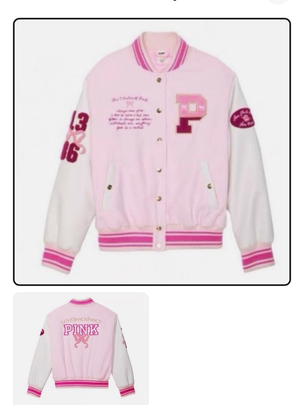 PINK x Loveshackfancy Varsity Bomber Jacket